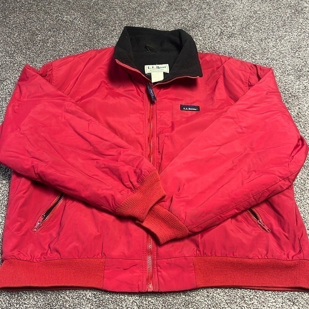 Vintage LL Bean Jacket Mens L Red Warm Up Bomber Full Zip Fleece Lined 90s